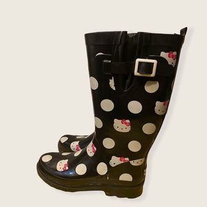 Sanrio Hello Kitty Rain Boots Black w/ White Polka Dots